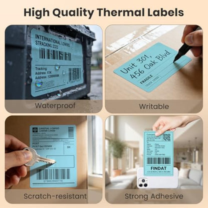 Direct Thermal Label Blue Vinyl 4 x 6 Inch Printer Sticker 250 PCS - color: Blue