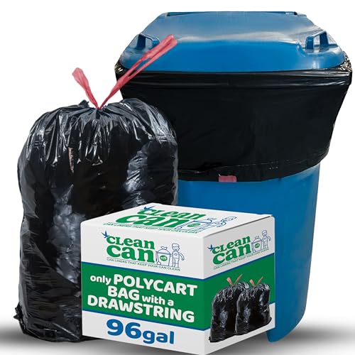 96 Gallon Industrial Strength Draw String Black Trash Bags, for Heavy Duty Curb Pickup & Outdoor Trash Bins (20 each)