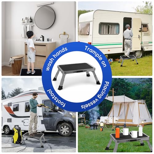 RV Step Stool Foldable 1-Step Ladder Sturdy Metal Stable Step Stool with a Non-Slip Platform Supports up to 500 lb with Non-Slip Rubber Feet, Easy to Carry (3-Level) - size: 3-Level