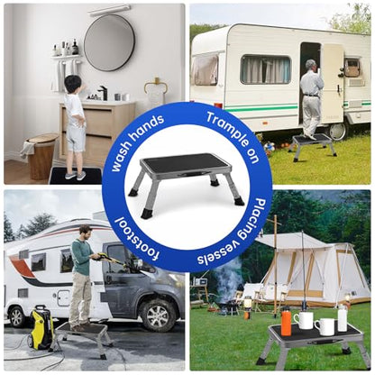 RV Step Stool Foldable 1-Step Ladder Sturdy Metal Stable Step Stool with a Non-Slip Platform Supports up to 500 lb with Non-Slip Rubber Feet, Easy to Carry (3-Level) - size: 3-Level