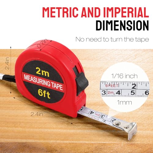 Copkim 50 Pcs 6 ft Mini Tape Measure Retractable Bulk,Red - color: Red