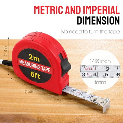 Copkim 50 Pcs 6 ft Mini Tape Measure Retractable Bulk,Red - color: Red