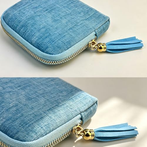 Women's Coin Purses Velvet Mini Travel Jewelry Case Bag with Tassel - color: A-Sky Blue