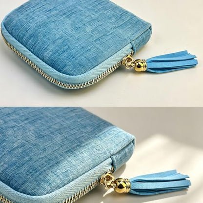 Women's Coin Purses Velvet Mini Travel Jewelry Case Bag with Tassel - color: A-Sky Blue