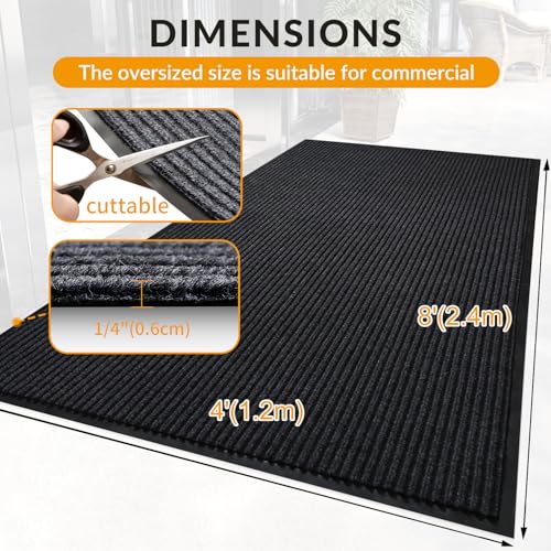 4x8 FT Non-Slip Dirt Trapping Door Mat with Rubber Backing(Jet Black) - color: Jet Black, size: 4' x 8' (Rectangular)