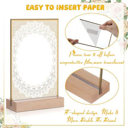 Vinsot 24 Pack 4 x 6 Inches Gold Acrylic Sign Holder with Wood Base - color: Gold, size: 4 x 6 inches