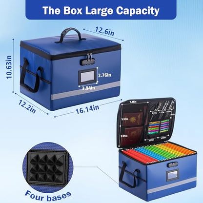 EXLIFBAG Fireproof File Organizer with Lock, 1 Layer - color: Blue, size: 1 Layer