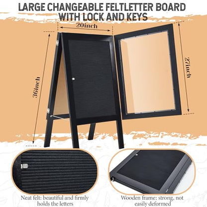 BBTO 36 x 20 Inch Double Sided Large A Frame Letter Board Sign Sidewalk Sign with Changeable Letters, Restaurant Menu Board for Cafe Bar Wedding Store Display