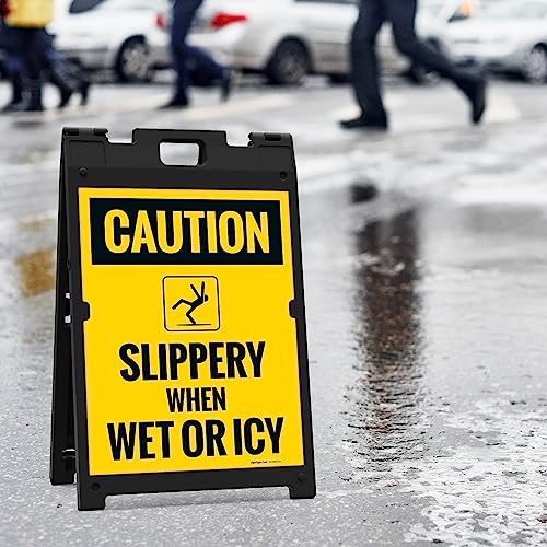 Caution Slippery When Wet Or ICY Sidewalk Sign Kit, (SI-76037) - size: 18x24 Inches, style: A-frame + 2 Panel Kit