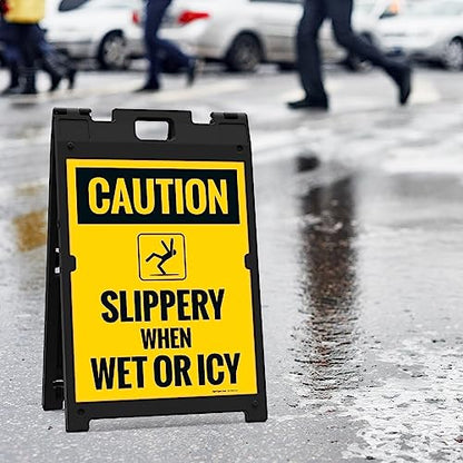 Caution Slippery When Wet Or ICY Sidewalk Sign Kit, (SI-76037) - size: 18x24 Inches, style: A-frame + 2 Panel Kit