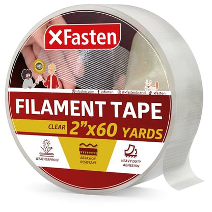 XFasten Heavy Duty Filament Tape 2 Inch by 60 Yards Reinforced Packing Tape, Extreme Fiberglass Reinforced Cross Strapping Tape - size: Large