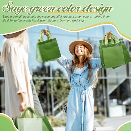Sweetude 16 Pcs Sage Green Gift Bags, Reusable Non Woven Tote with Handles - color: Sage Green