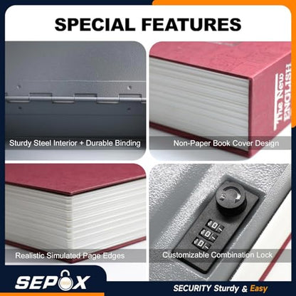 SEPOX® Twins Safe Book Lock Box Real Paper Cover with Larger Steel Interior - color: RedRed