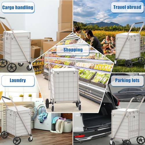 Shopping Cart for Groceries, 320lbs Jumbo Grocery Carts with Waterproof Bag