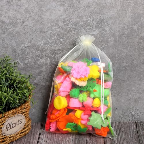 FdcLixuvol 30 Pack Organza Bags, 10 x 13 Inch Large Mesh Bag Sheer Organza Bags Drawstring for Christmas Candy Bag Jewelry Christmas Wedding Party Favor Pouch (Light Yellow)