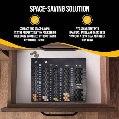 Kolibri Coin Sorting Tray – Bank Teller Change Counter Coin Counting and Sorting Tray with 6 Compartments for Assorted U.S. Coins – Black - Ideal for Bank, Business or Home Use