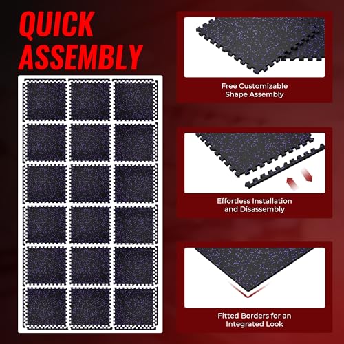 SUPERJARE 0.79'' Extra-Thick 18 Pcs 72 Sq Ft Exercise Equipment Mats - color: Black/Purple, size: 18 Tiles (72 Sq Ft)