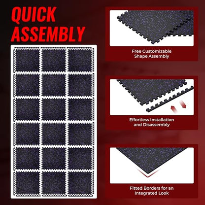 SUPERJARE 0.79'' Extra-Thick 18 Pcs 72 Sq Ft Exercise Equipment Mats - color: Black/Purple, size: 18 Tiles (72 Sq Ft)