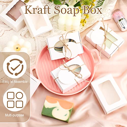 Yexiya 60 Pcs Homemade Soap Boxes 3.55 x 2.4 x 1.2 Inch Kraft Soap Box with Window Mini Gift Packaging Supplies for Homemade Bakery Candy Cookies Party Favor(White) - color: White