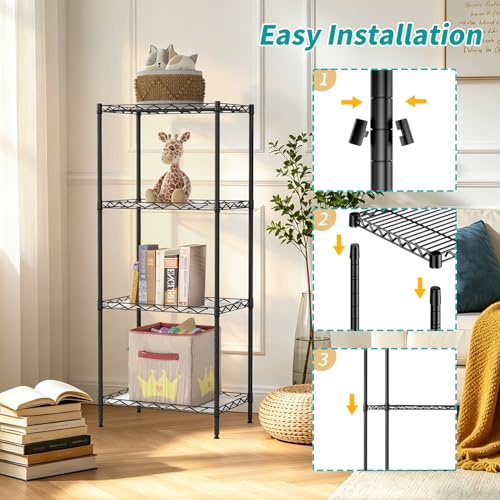BestOffice | 4-Tier Wire Shelf | 12" x 18" x 44 | Black - color: Black, size: 12"D x 18"W x 44"H