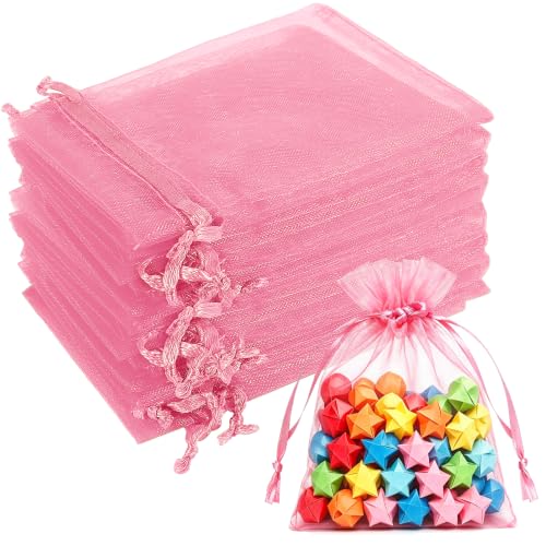 Kelfuoya 50Pcs Organza Drawstring Pouches, Pink 4"×6" Sheer Gift Bags - color: Pink-4"x6"