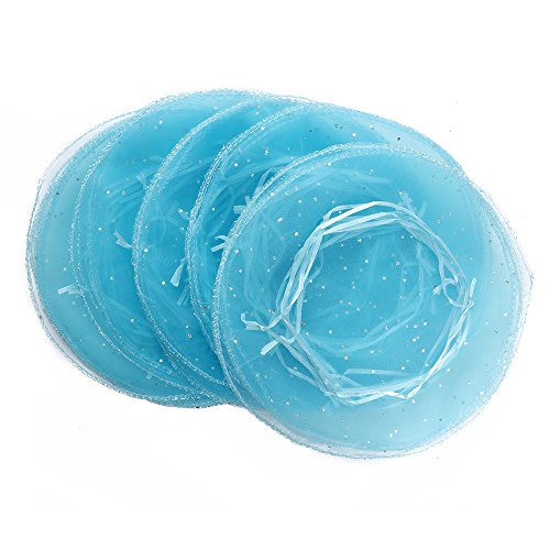 100Pcs Round Organza Bags, 9.8 Inch Tulle Circles with Drawstring Jewelry Candy Pouch Christmas Wedding Party Favor Gift Bags (Lake Blue) - color: Lake Blue