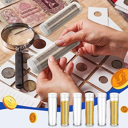 Tanlade 30 Pcs Coin Storage Tubes Coin Capsules Penny Coin Tube Clear Round 5 Cents Coin Storage Tube Holders with Screw on Lid for Coin Collection Supplies Bank Rolls