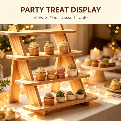 Wooden Display Stand, Tiered Cupcake Stand, 4 Tier Display Stand Riser - color: K-Natural-2Pcs