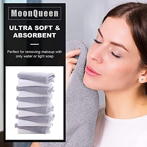 MOONQUEEN 30 Pack Microfiber Face Towel - Premium Soft Makeup Remover Cloths (White-Grey, 30 Pack) - color: White-grey, size: 12x12 Inch (Pack of 30)