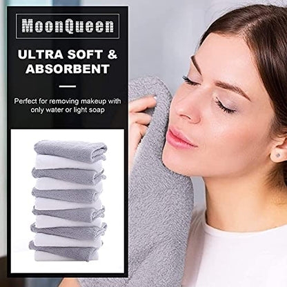 MOONQUEEN 30 Pack Microfiber Face Towel - Premium Soft Makeup Remover Cloths (White-Grey, 30 Pack) - color: White-grey, size: 12x12 Inch (Pack of 30)
