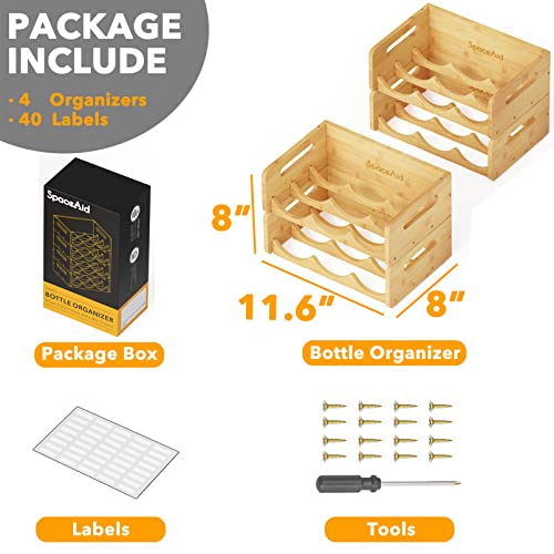 SpaceAid Bamboo Water Bottle Organizer with Labels, Kitchen Pantry Water Bottle Storage Rack for Cabinets, Home Cup and Wine Bottle Holder Shelf Organizers, 4 Pack 3-Slot, Hold 12 Bottles - size: 12 Bottles, Natural