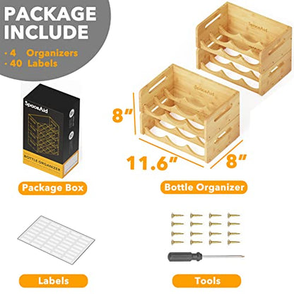SpaceAid Bamboo Water Bottle Organizer with Labels, Kitchen Pantry Water Bottle Storage Rack for Cabinets, Home Cup and Wine Bottle Holder Shelf Organizers, 4 Pack 3-Slot, Hold 12 Bottles - size: 12 Bottles, Natural