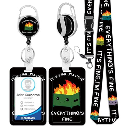 HAKUNEI Dumpster on Fire Lanyards for ID Badges and Keys Funny Badge Reel Retractable Badge Clip I'm Fine ID Badge Holder with Breakaway Lanyard Teacher Nurse Office Gifts - color: Green Angry Explosion