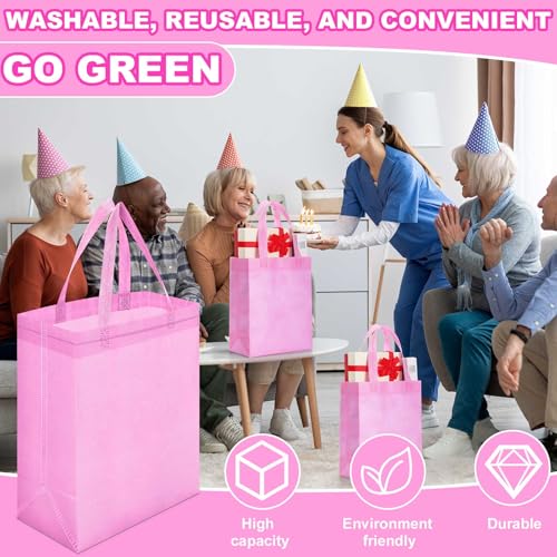Windyun 50 Pcs Reusable Tote Bag Bulk 8 x 4 x 10 Inch, Pink - color: Pink