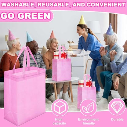 Windyun 50 Pcs Reusable Tote Bag Bulk 8 x 4 x 10 Inch, Pink - color: Pink