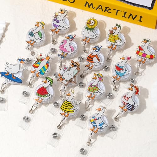 16 Pcs Silly Goose Badge Reel Extends Up to 28 Inch Cute Cartoon - color: 16 Pcs Silly Goose