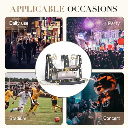 Missnine Clear Bag for Stadium Events Clear Crossbody Purse Stadium Approved Women Transparent Shoulder Bag for Concerts - color: Studs Flap Black