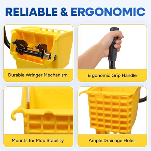 Plexon Mop Wringer Only - Compatible with 26QT and 35QT Buckets, Yellow - Side Press Wringer Replacement for Commercial Mop Bucket on Wheels