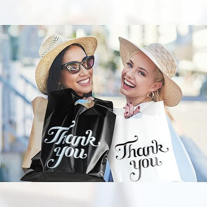 100 Pack Thank You Bags for Small Business, 8 x 12 Inch Plastic Shopping Bags with Handles (WHITE, 18" X 14") - color: WHITE
