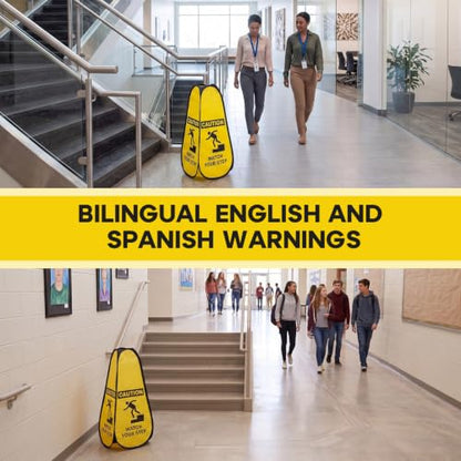 Sabary 6 Pcs 24 Inches Pop up Watch Your Step Sign Yellow 4-sided Foldable Safety Warning Sign Caution Cone for Commercial Office Stores Grocery Restaurant Indoors & Outdoors - style: Caution Watch Your Step