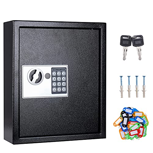 UMEKEN Key Box Wall Mount 40 Position Valet Digital Car Key Cabinet Lock Box with Code, Electronic Vehicle Key Holder Lockbox with Key Tags, Key Organizer Locker Box, Black, 12" x 3.94" x 14.29" - style: 40 KEY