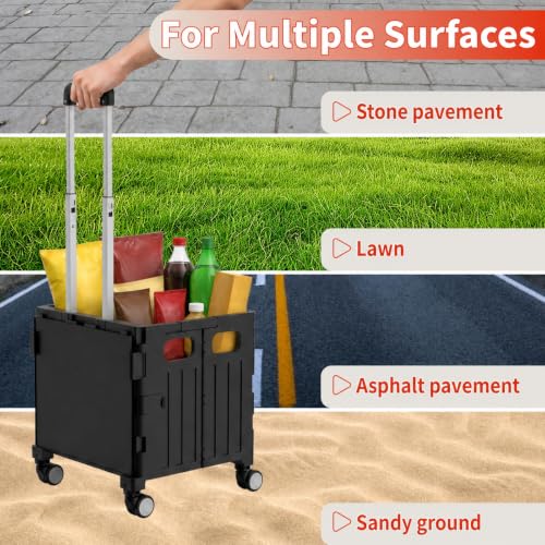 Foldable Shopping Cart with Wheels: Small Rolling Utility Crate - color: Black(s)