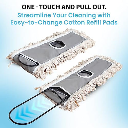 24" Industrial Cotton Floor Dust Mop with adjustable Steel Handle - Commercial Mops for Hardwood, Tiles, Laminate, Vinyl, Garage epoxy, Bamboo surface cleaning and Flooring Push Dust Broom - size: 24 Inch (Pack of 1)