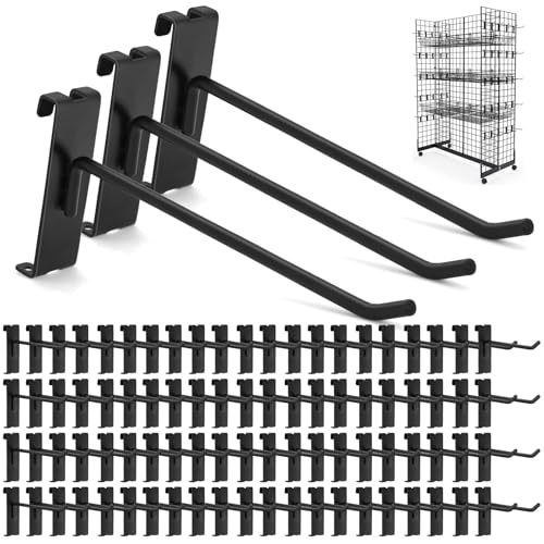 Gridwall Hooks 100 Pcs, 6 Inch Heavy Duty Display Hooks for Grid Wall Panels, Wire Gridwall Accessories for Retail Display Rack Hanging Storage (Black) - size: 6 Inch