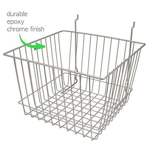 Only Hangers Deep Wire Storage Baskets for Gridwall, Slatwall and Pegboard - Chrome Finish - Dimensions: 12" x 12" x 8" Deep - Economically Sold in a Set of 6 Baskets