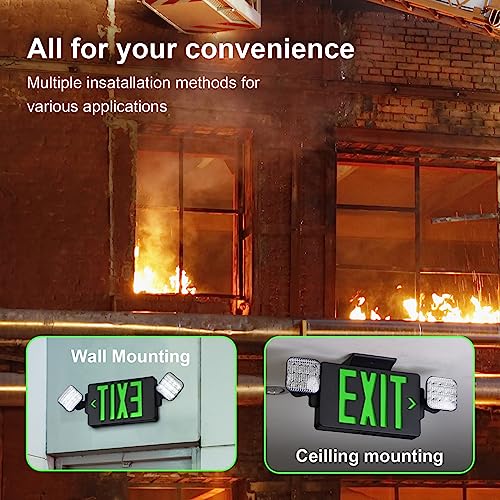GZRUIYANG Black Housing Exit Sign with Emergency Lights Green, LED Emergency Exit Light with Battery Backup, UL 924 Certified, AC 120/277V, Commercial Emergency Lights Combo for Business - 1 Pack - color: Black Housing Green Letter, size: 1 Pack