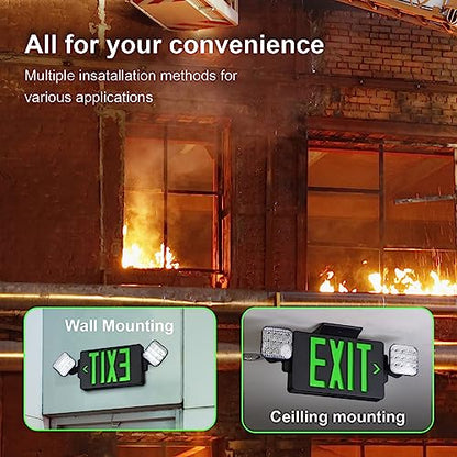 GZRUIYANG Black Housing Exit Sign with Emergency Lights Green, LED Emergency Exit Light with Battery Backup, UL 924 Certified, AC 120/277V, Commercial Emergency Lights Combo for Business - 1 Pack - color: Black Housing Green Letter, size: 1 Pack