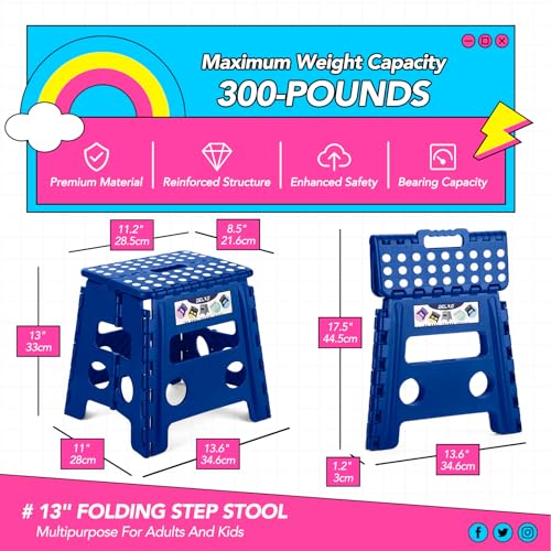 Delxo Folding Step Stool 13 inch 2 Pack,300 Lbs Step Stool for Kids&Adults - color: Blue, size: 13 Inch-2 Pack