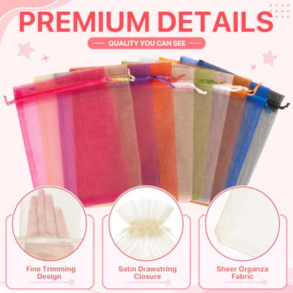 ANZNKU 100PCS Organza Bags 5x7 Ivory Small Gift Mesh Drawstring Goodie Bags - color: Ivory