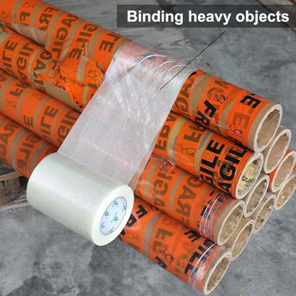 BOMEI PACK Wide Heavy Duty Fiberglass Filament Reinforced Packing Tape 8inch, 60yds x 5.5mil - size: 1Roll: 200mmx60y